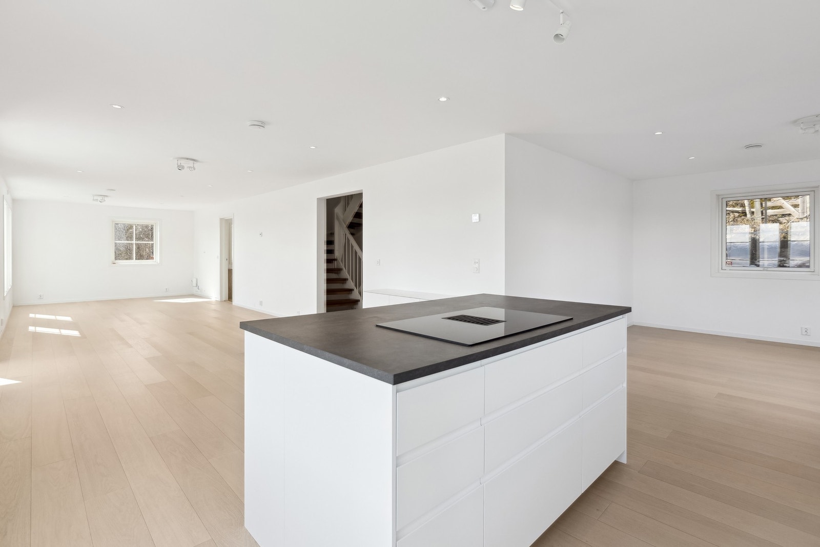 Stua og kjøkkenet har god plass til både sofakrok og spisebord - ideell for familieliv og gjester Galleribilde