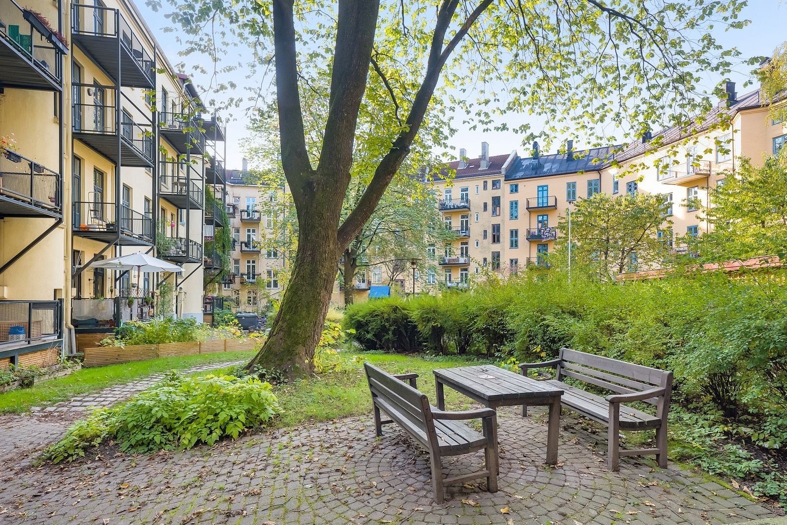 Rolig bakgård. Galleribilde