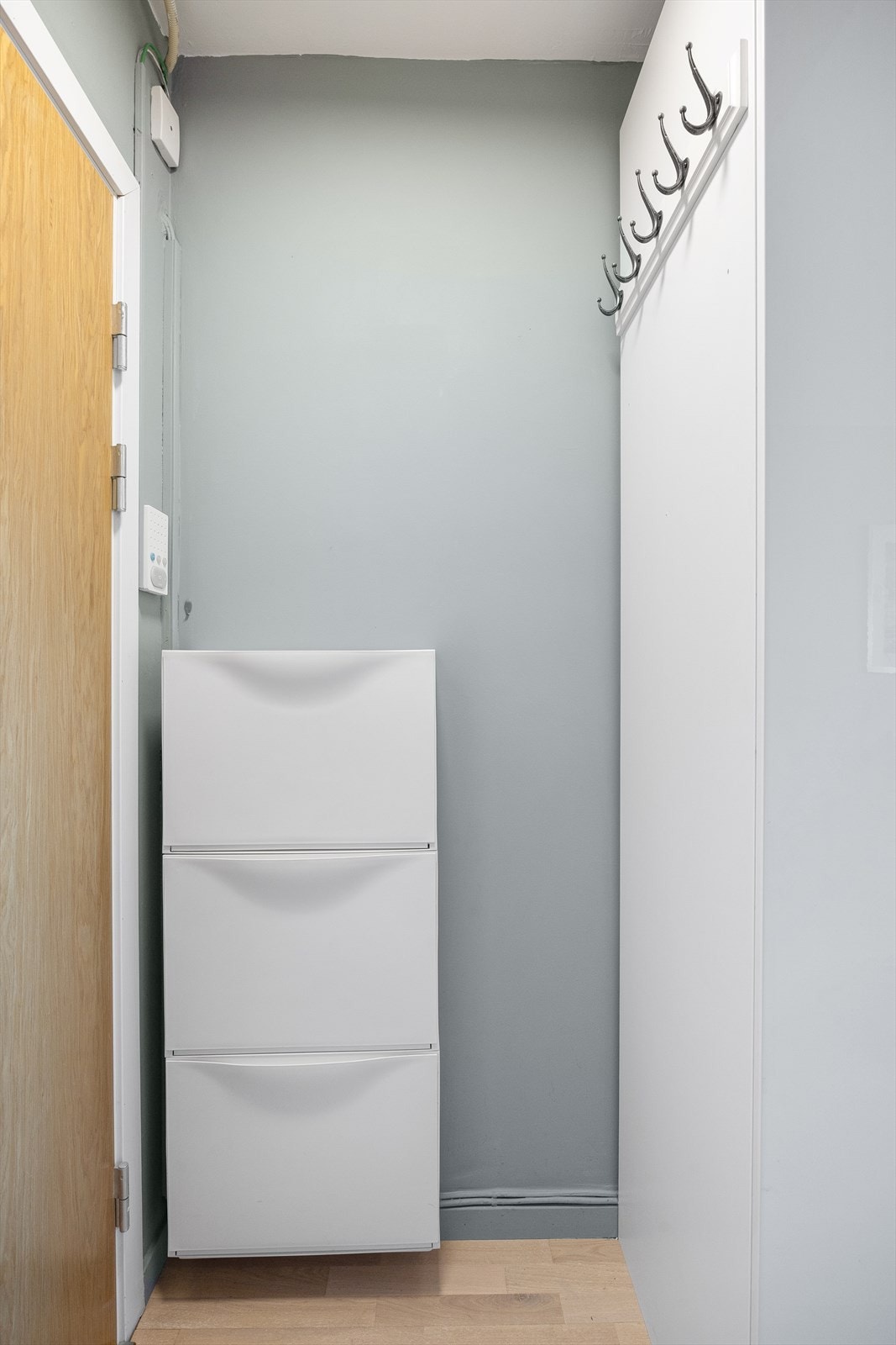 Romslig og innbydende entré/gang med plass til oppbevaring av yttertøy. Galleribilde