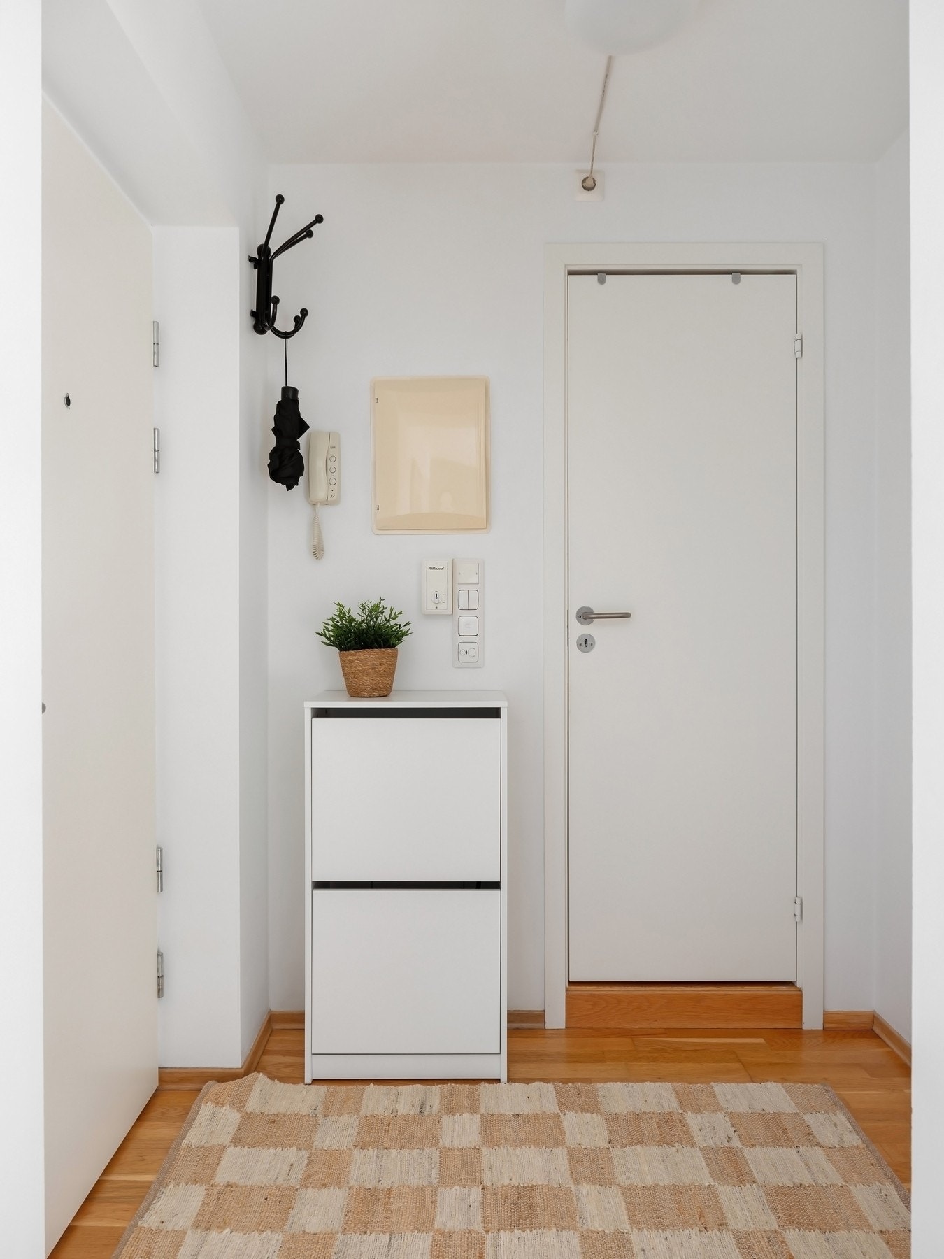 Hyggelig entré med plass til ytterklær og sko. Dørcalling med åpner. Galleribilde