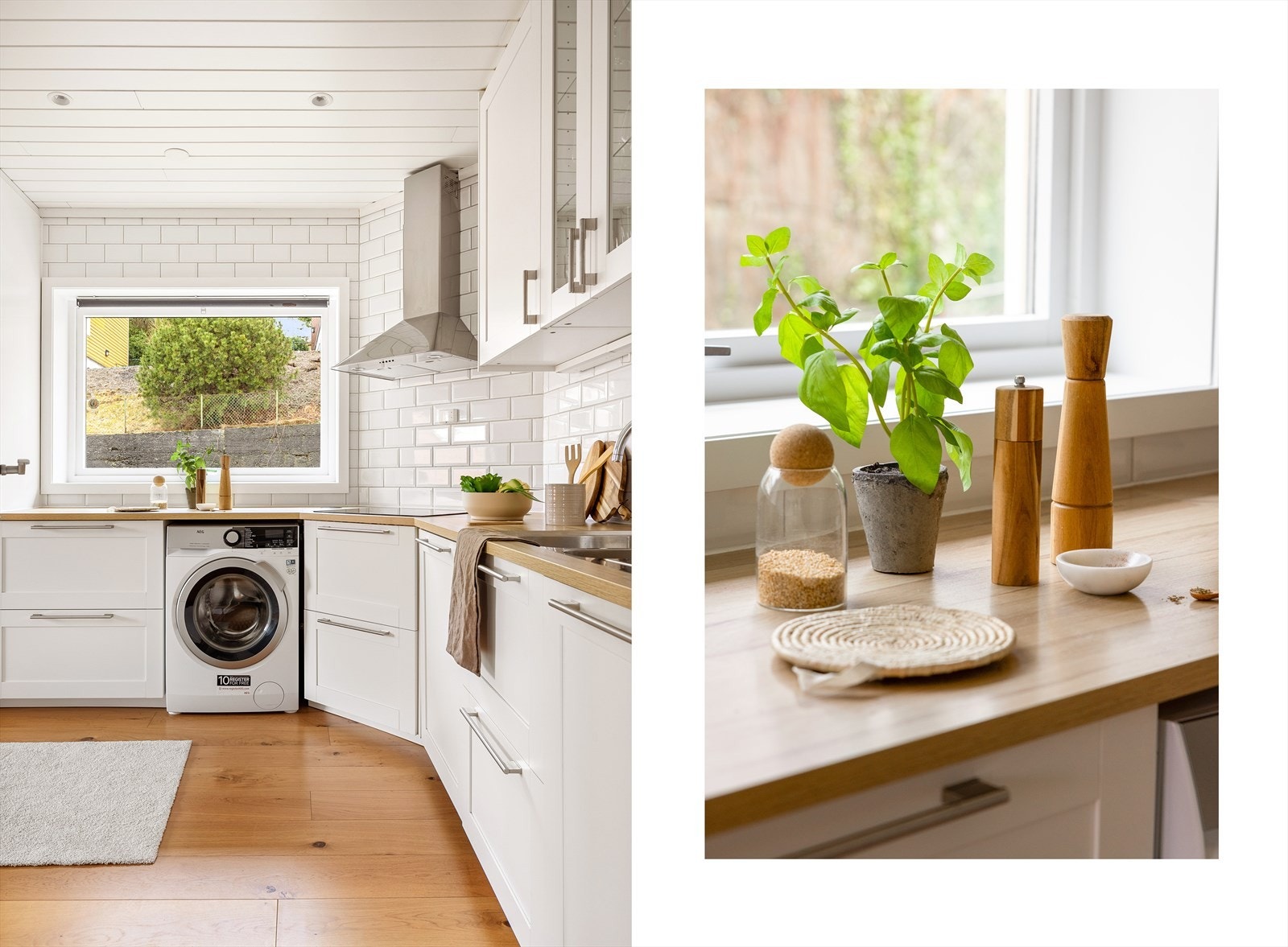 Tidsriktig kjøkkeninnredning med profilerte fronter og benkeplate i laminat Galleribilde