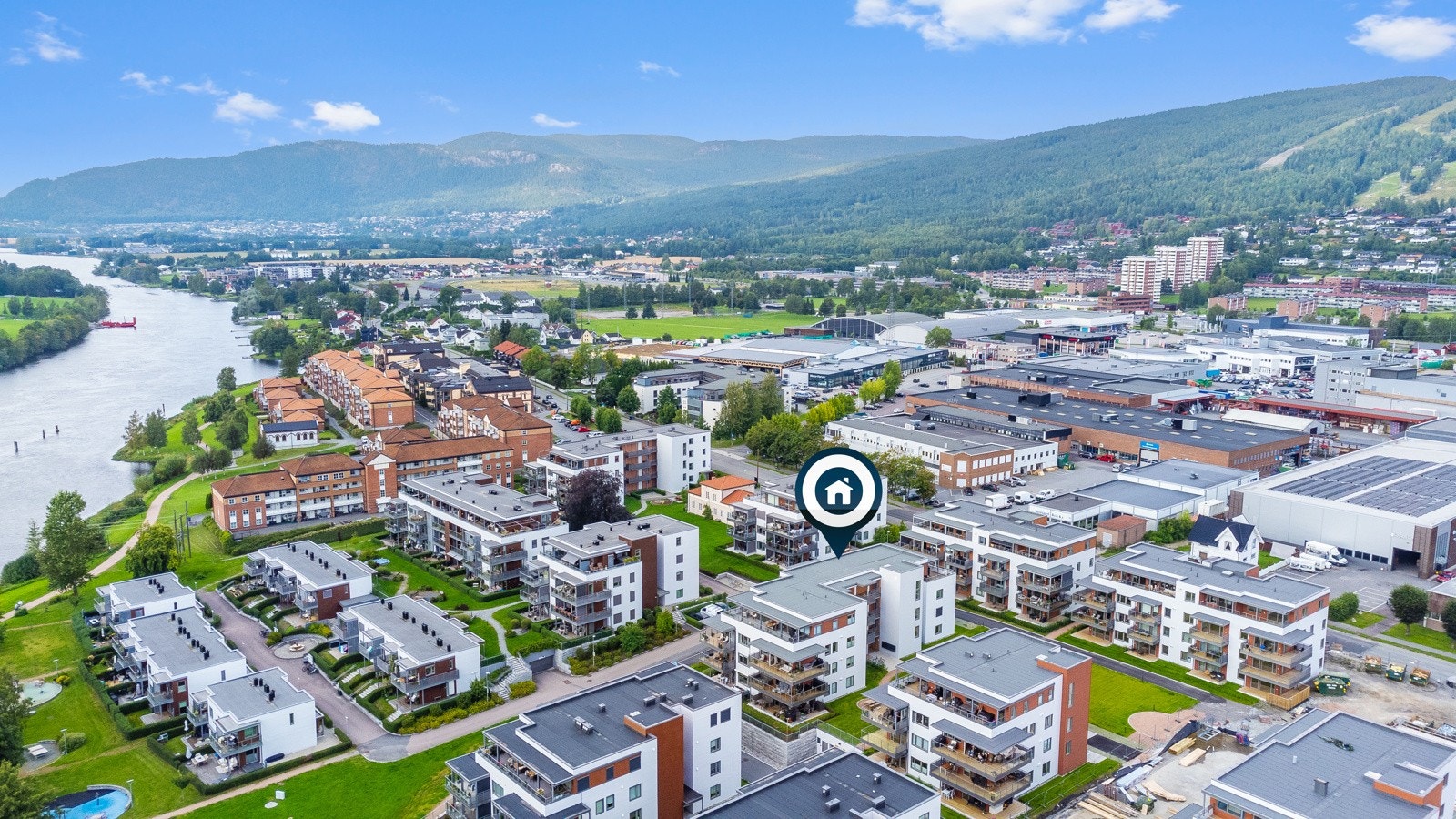 Store grønne parkområder omkranser boligprosjektet Pålsøya Park Galleribilde