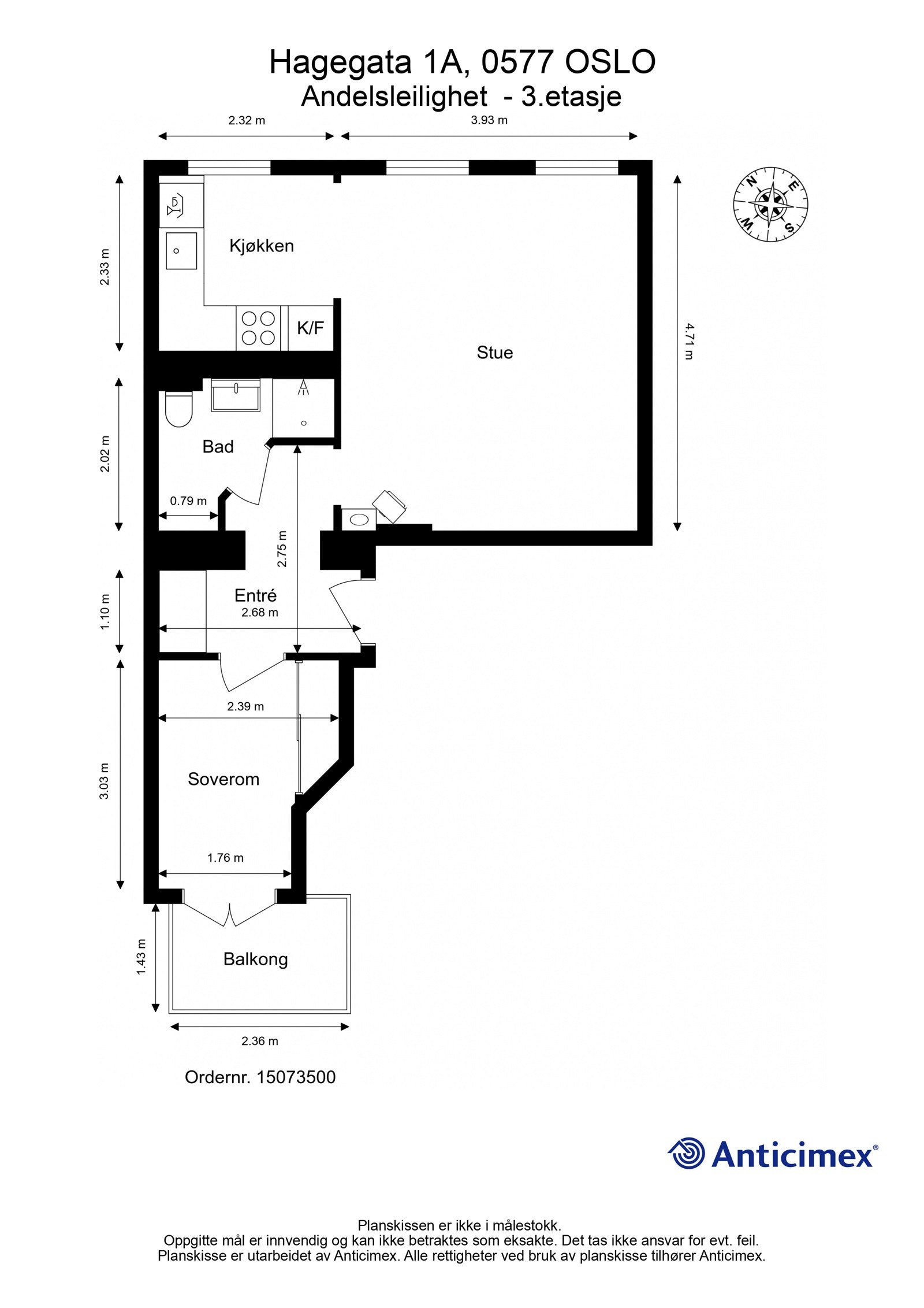 Plantegning med mål. Galleribilde