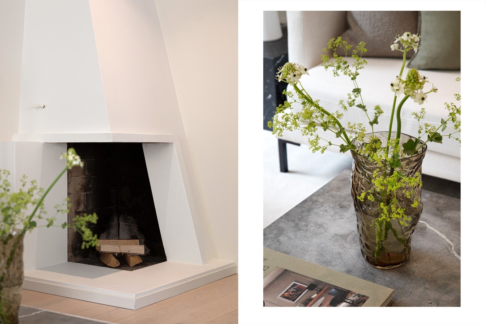 Åpen peis i stue som bidrar til masse kos og varme på kalde dager Galleribilde