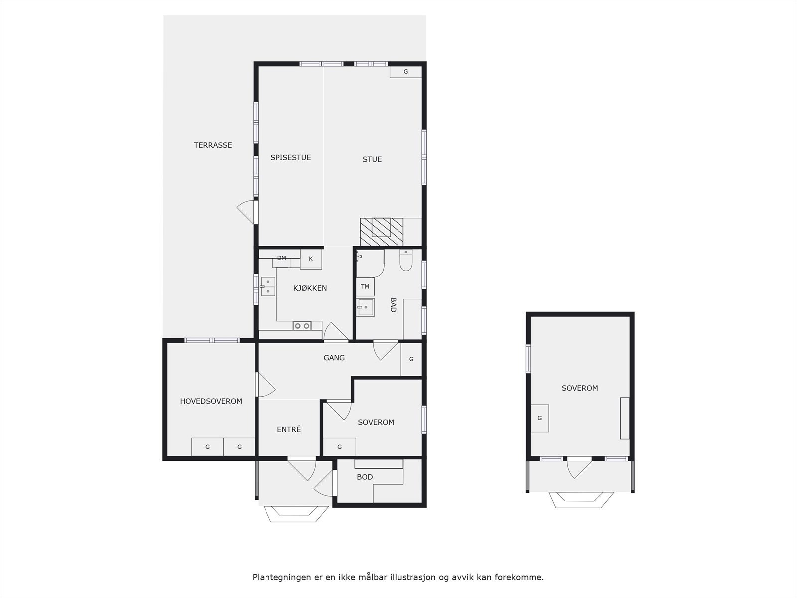 Plantegning av hytte og anneks. Galleribilde