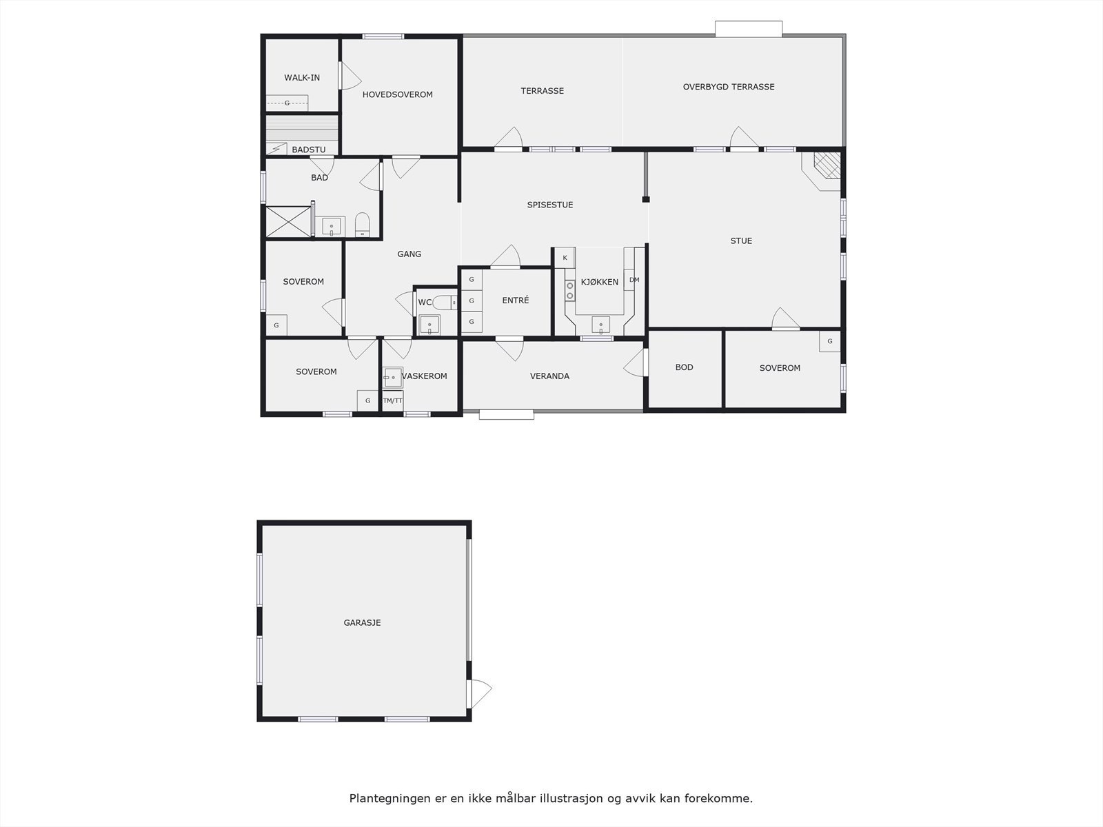 Plantegning hytte og garasje. Galleribilde