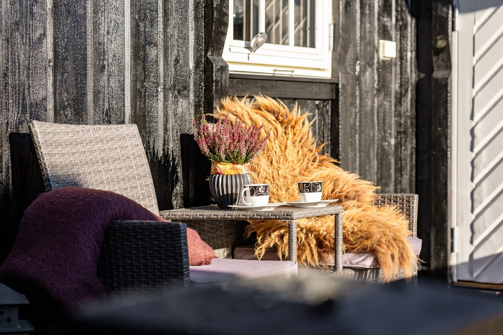 Inngangspartiet vender mot øst som sørger for gode solforhold på morgen og formiddag. Den perfekte plassen for morgenkaffen! Galleribilde