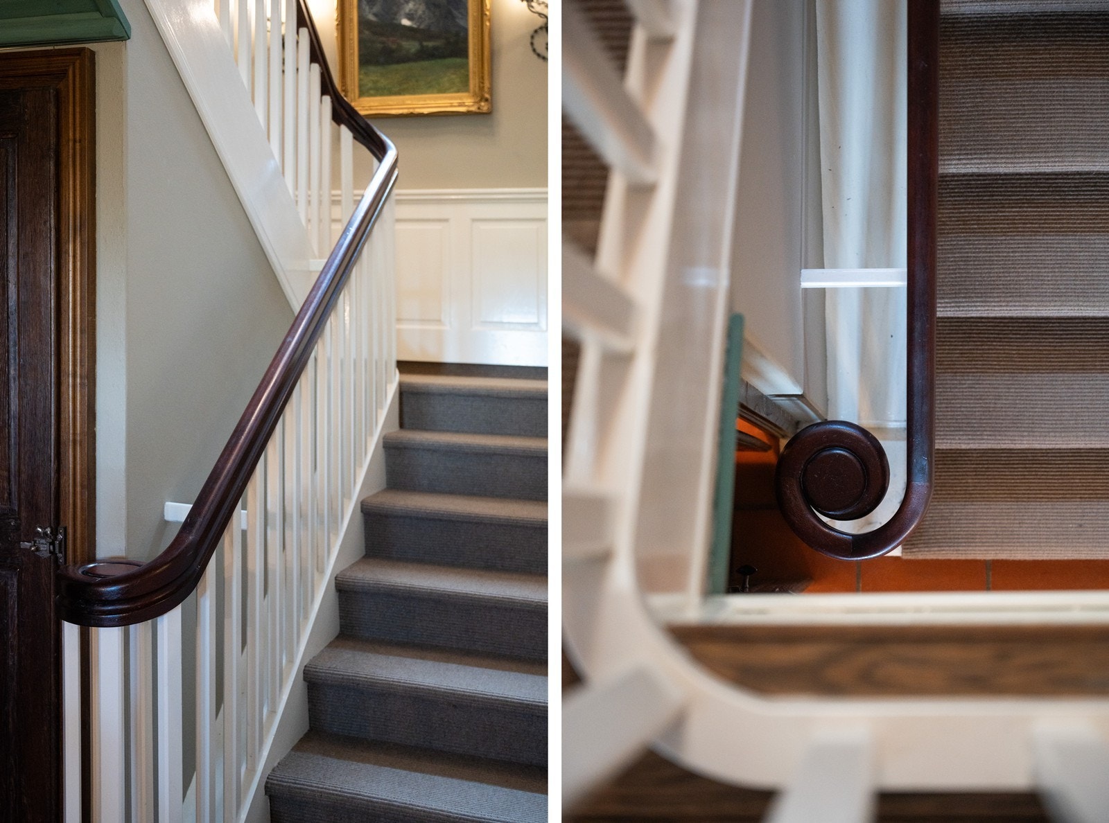 Flott klassisk trapp med enkle balustere og brystning Galleribilde