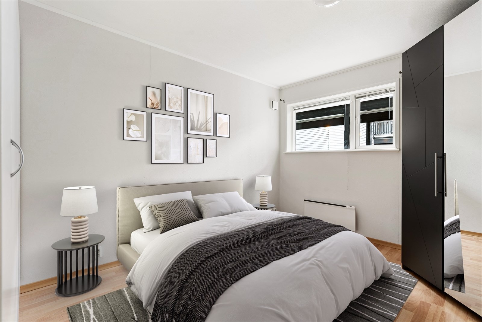 Her er det laminat på gulvet og miljøstrie på vegg. (Bildet er digitalt møblert/stylet) Galleribilde