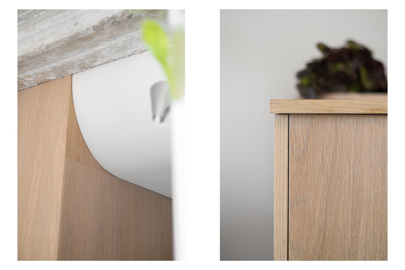 Betongbjelken og taket er pusset med stålbrøste og er ubehandlet for et industrielt uttrykk. Galleribilde