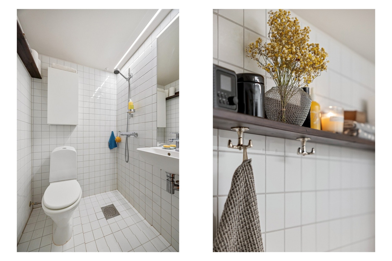 Delikat bad med oppgradert armatur, servant og skreddersydd hylle i 2023/2024. Badet har innfelt led-lys i tak og er nymalt, installert i 2024 og er dimbar. Galleribilde