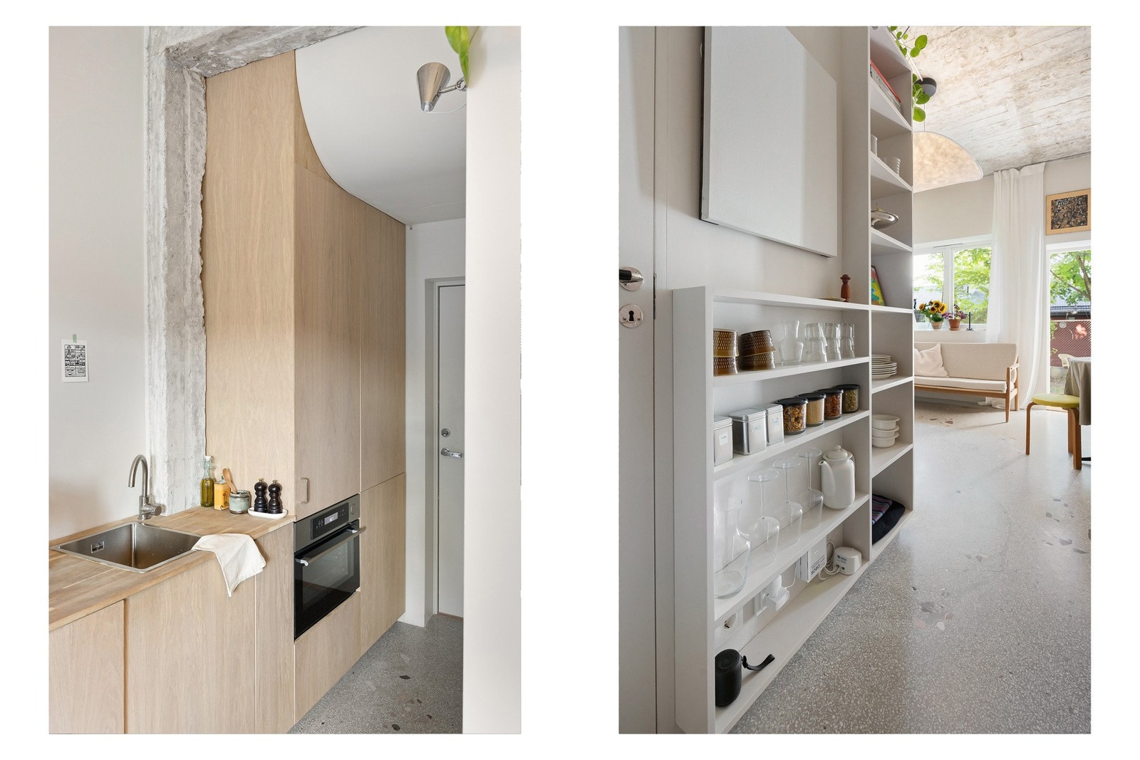 Kjøkkenet har integrert stekeovn og kjøleskap med liten fryser, fra 2023. Galleribilde