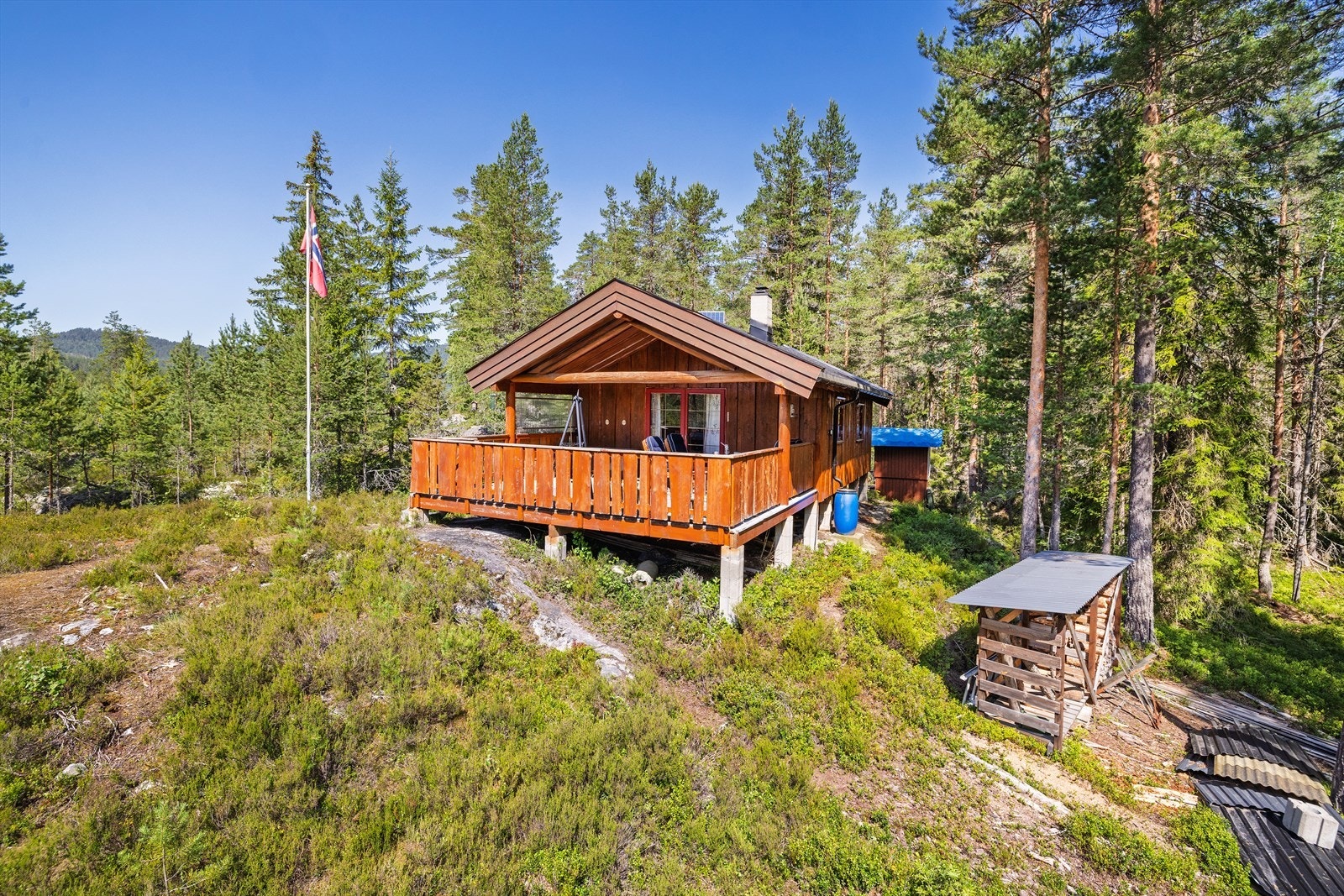 Idyllisk beliggende hytte med solrik og skjermet uteplass. Galleribilde