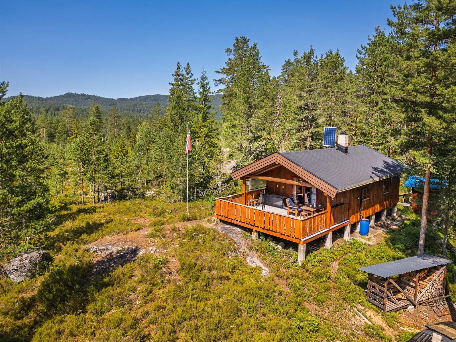 Tomten er en naturtomt bestående av naturlig vegetasjon og trær. Galleribilde