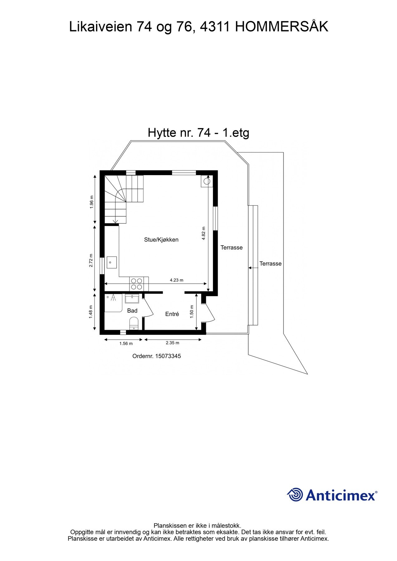 Hytte nr. 74 - Plantegning 1.etg. - Kan avvike fra de faktiske forhold Galleribilde