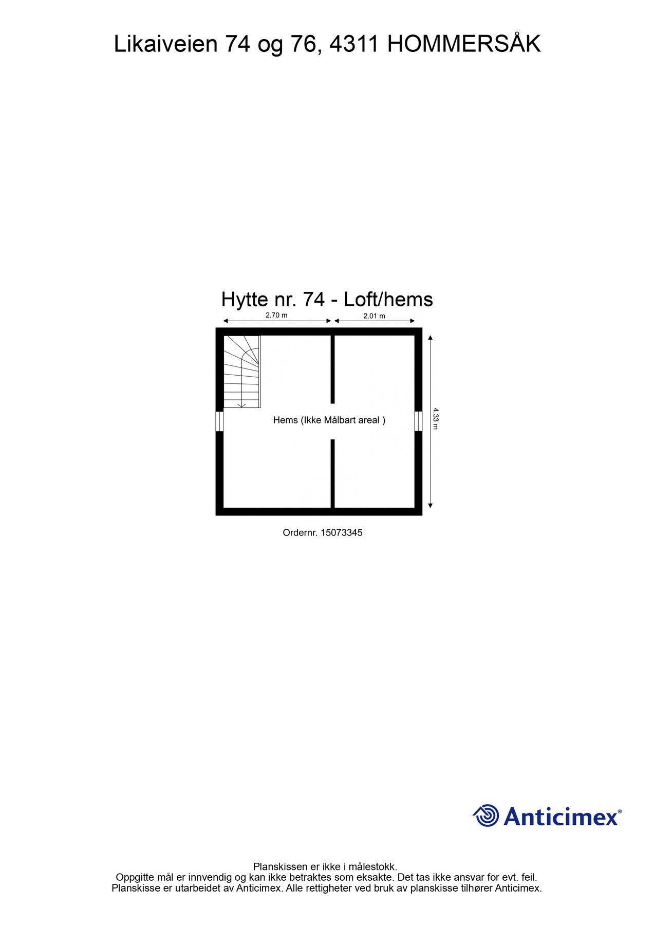 Hytte nr. 74 - Plantegning 2.etg. - Kan avvike fra de faktiske forhold Galleribilde