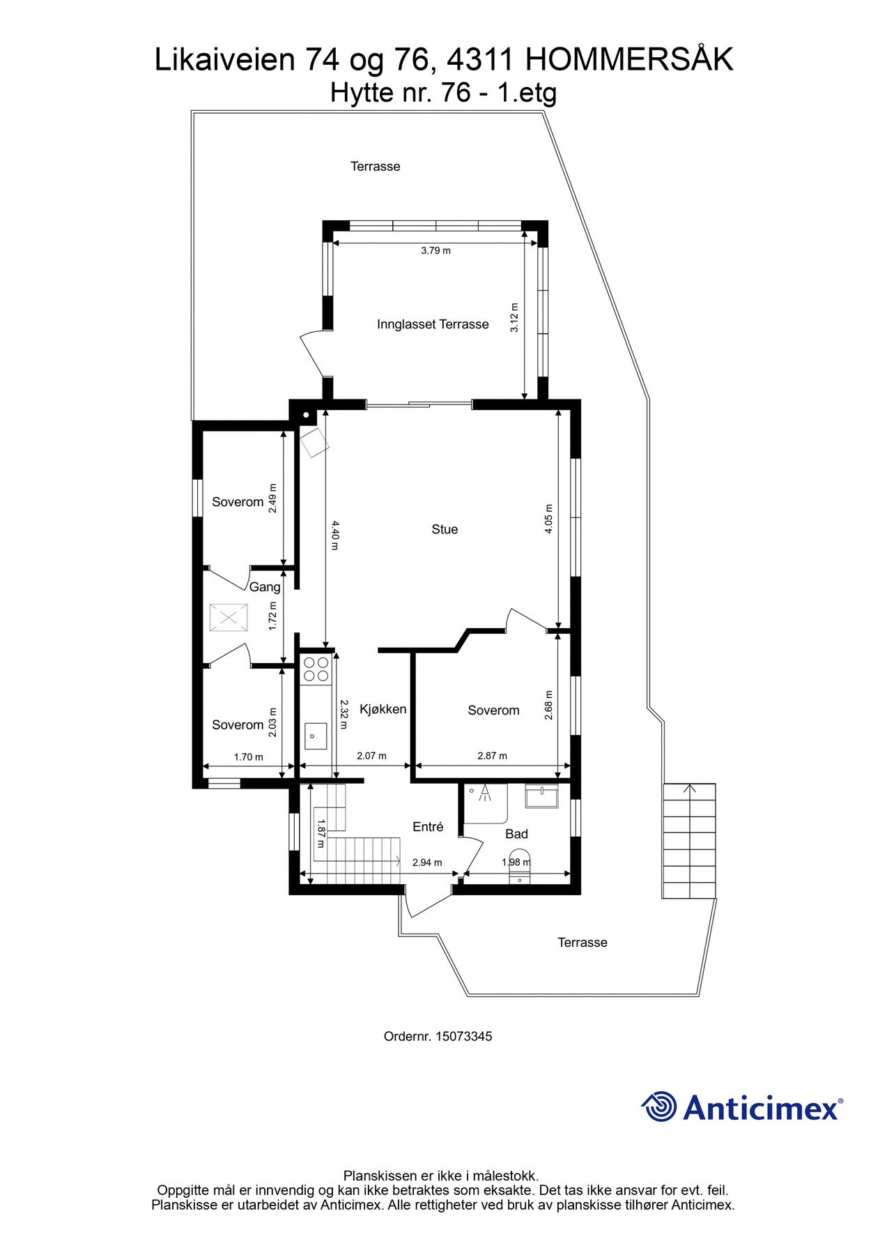 Hytte nr. 76 - Plantegning 1.etg. - Kan avvike fra de faktiske forhold Galleribilde