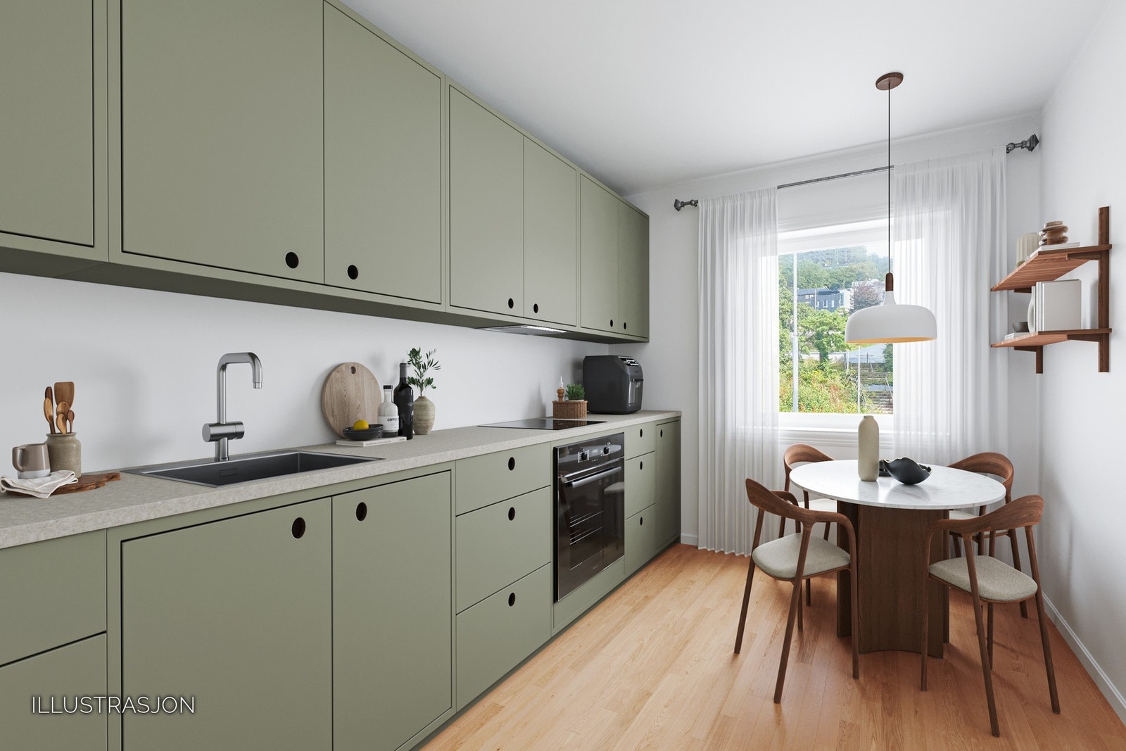 Kjøkken, digitalt oppusset. Galleribilde