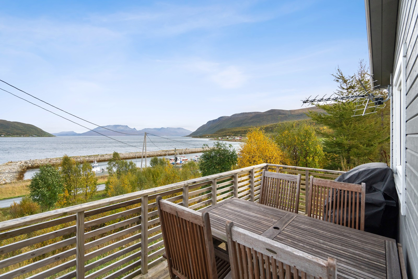 Fra stuen er det utgang til verandaen. Her er det fin utsikt og god plass for utemøbler.
