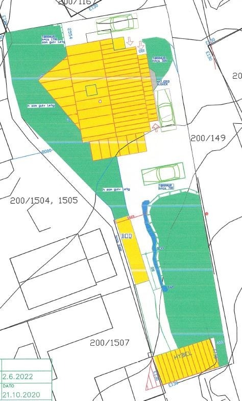 Skisse over tomt med plassering av bod og hybel Galleribilde