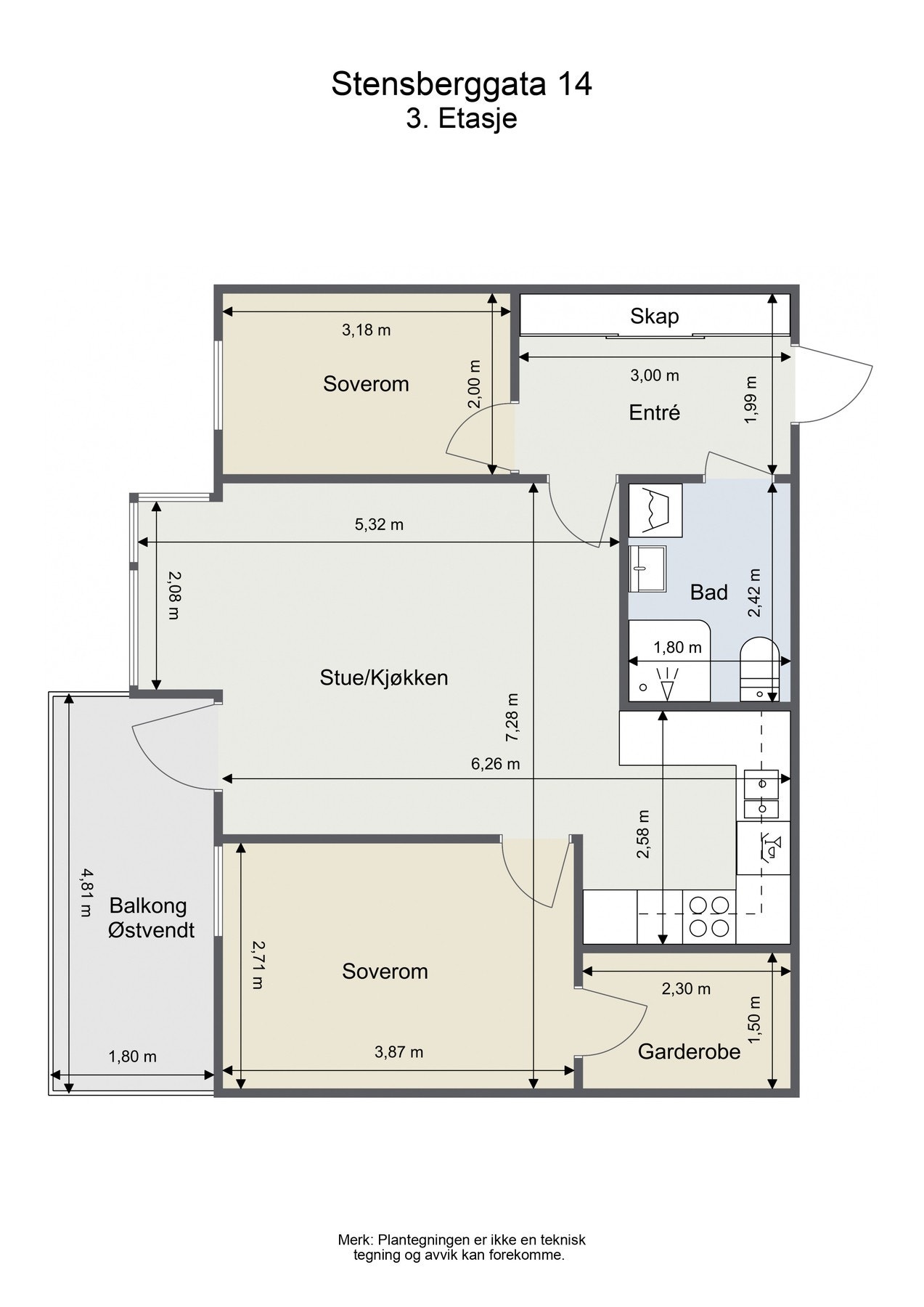 Planløsning.
Med boligen følger garasjeplass, bruksrett til felles takterrasse og kjellerbod. Galleribilde