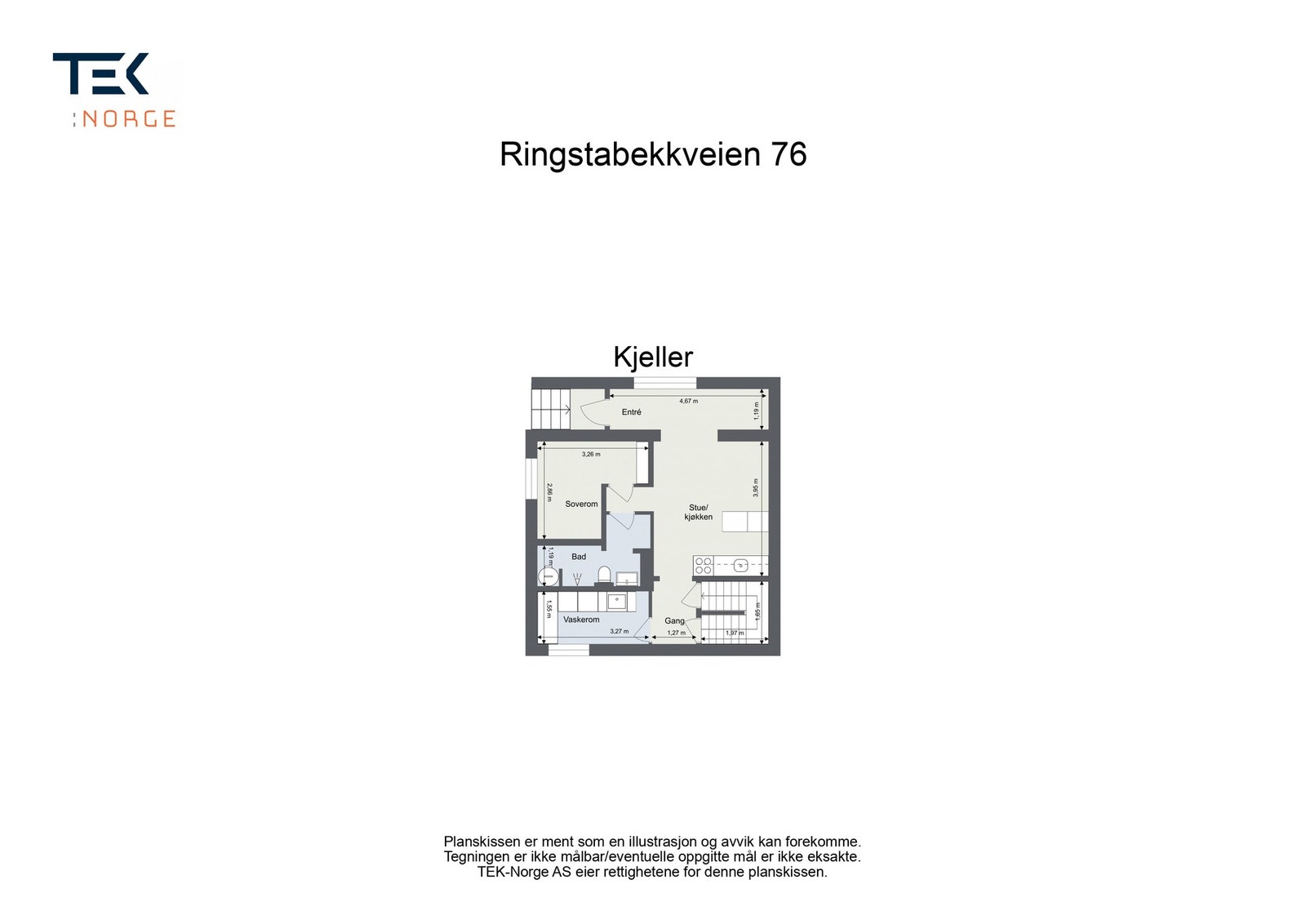 Plantegning kjeller, Ringstabekkveien 76. Galleribilde