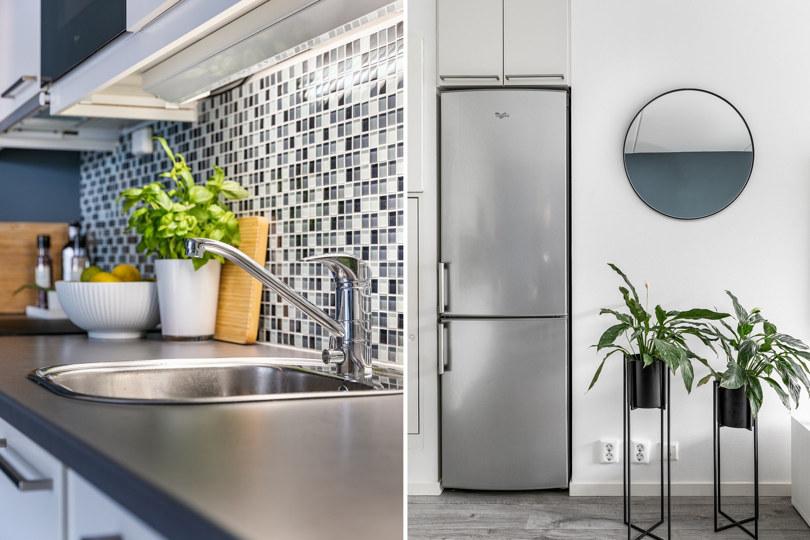 Kjøle-/kombiskap har dedikert plass i nisje. Galleribilde