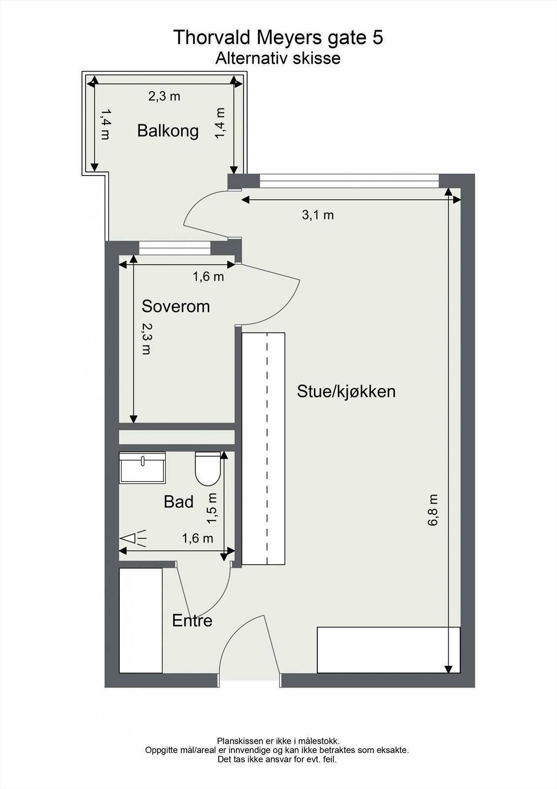 FORSLAG TIL ALTERNATIV PLANLØSNING:
Plantegning Thorvald Meyers gate 5 Galleribilde