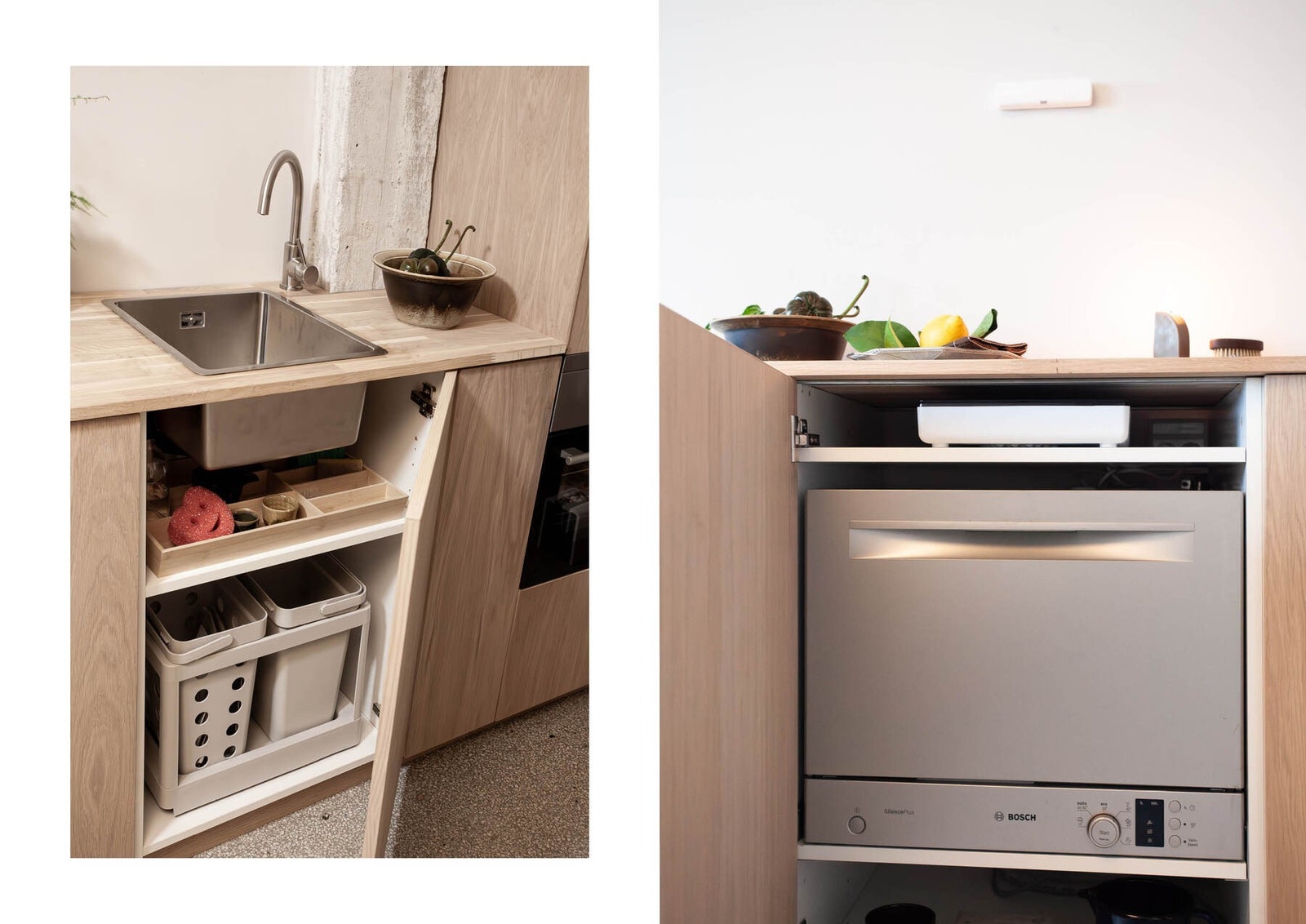 Under vasken er det lagt til rette for oppbevaring av bestikk. Galleribilde