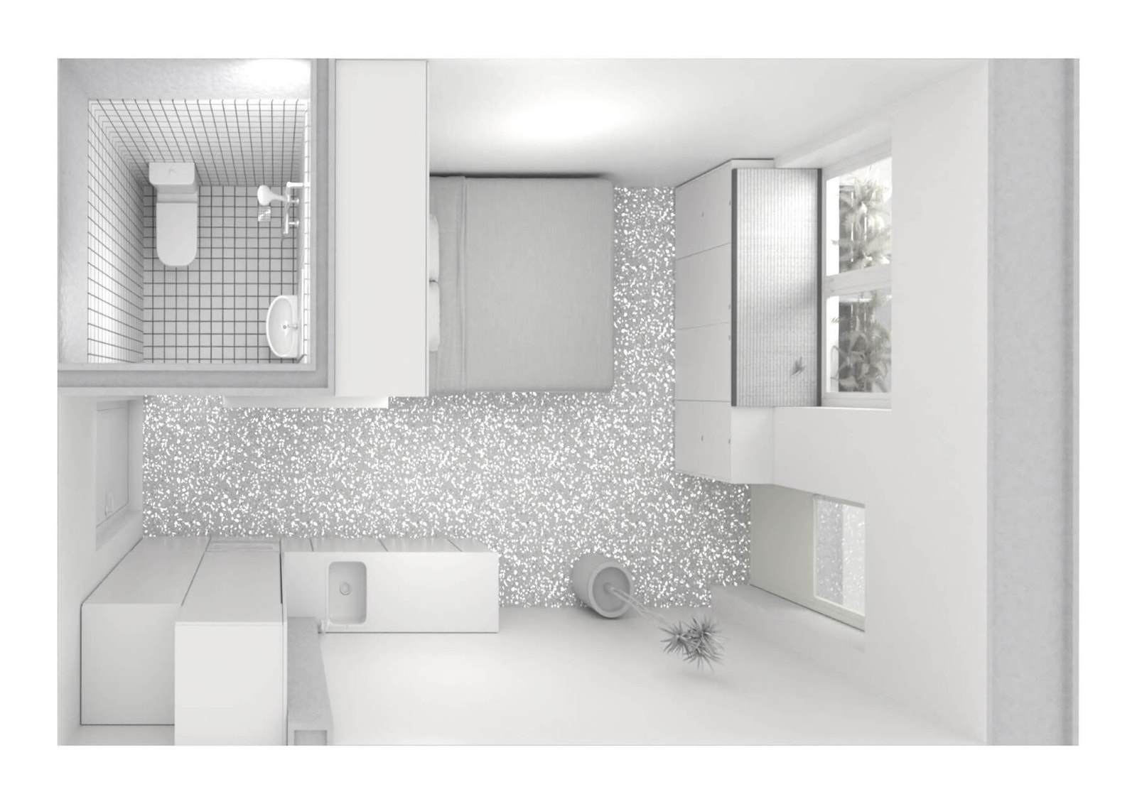 Alternativ møbleringsløsning med skapseng. Nåværende garderobe er tilpasset for å sette inn skapseng om ønskelig. Galleribilde