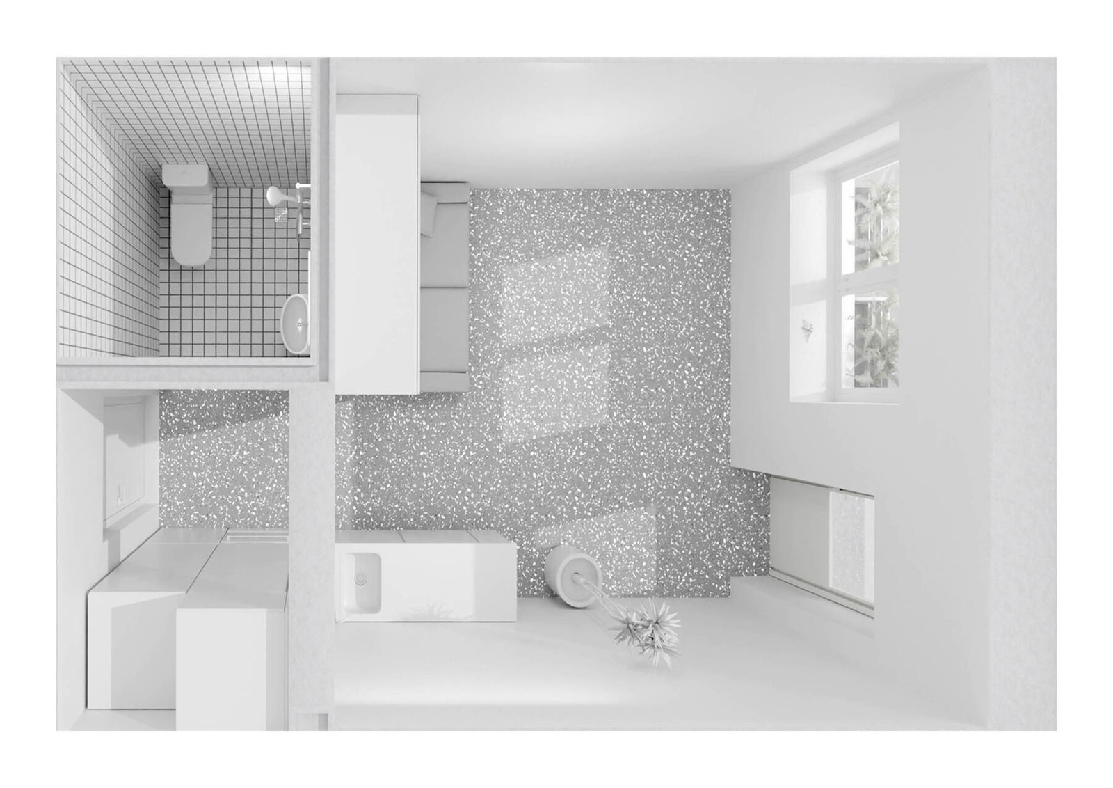 Alternativ møblering med sofa og integrert skapseng. Galleribilde