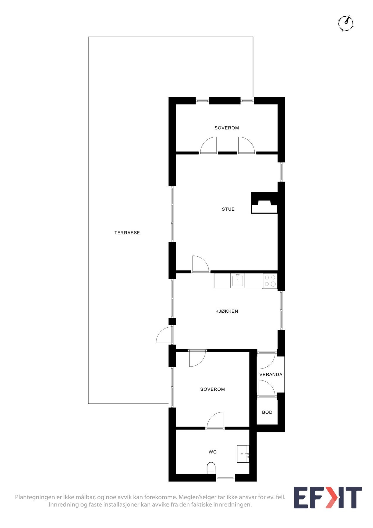 Plantegning som viser hyttens planløsning. Galleribilde
