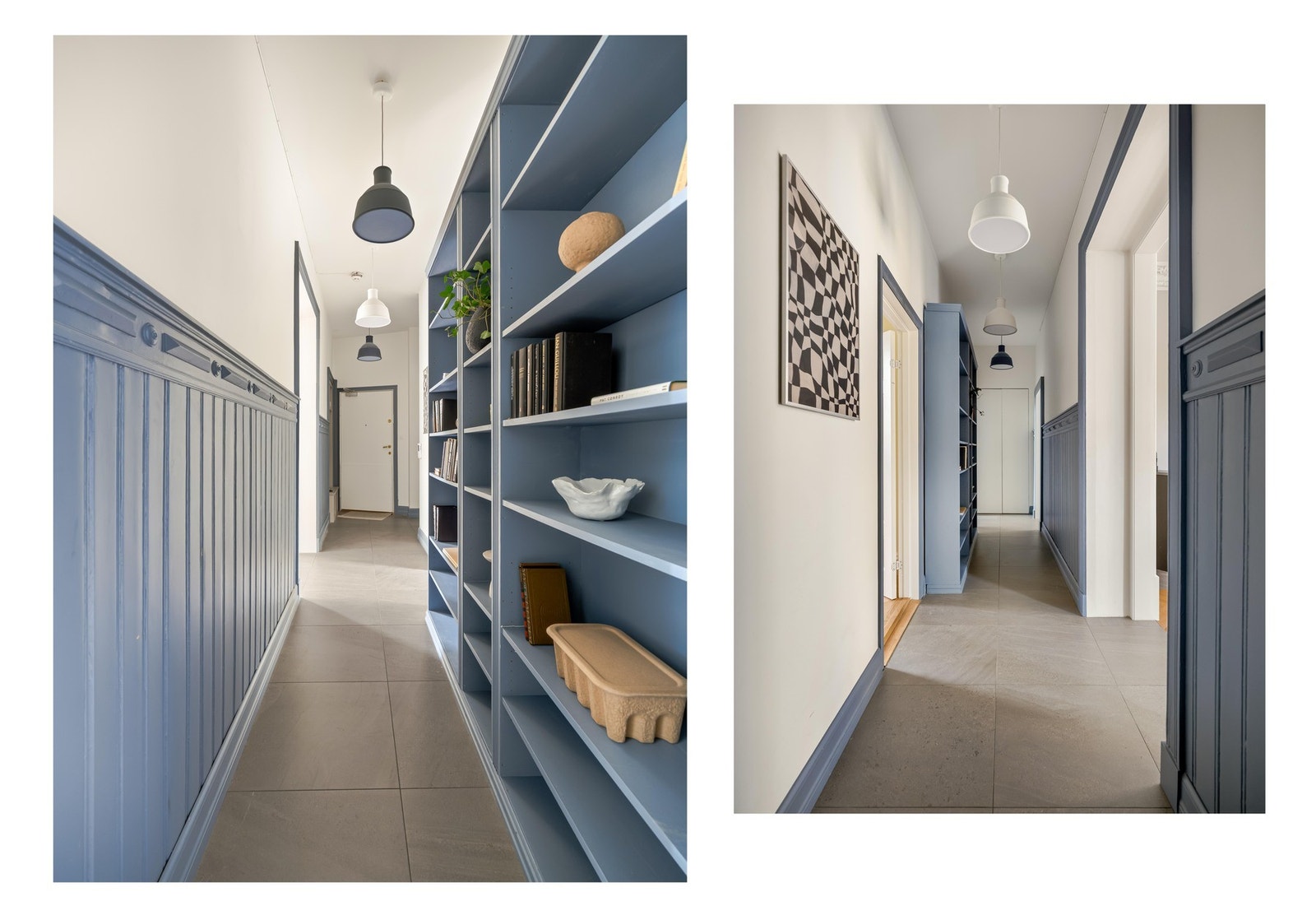 I gangen er det plassbyggede hyller. Og veldig fine fliser på gulvet, selvsagt med varmekabler. Galleribilde