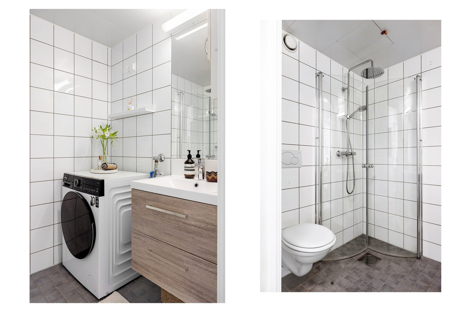 Pent flislagt bad med elektriske varmekabler i gulvet. Galleribilde