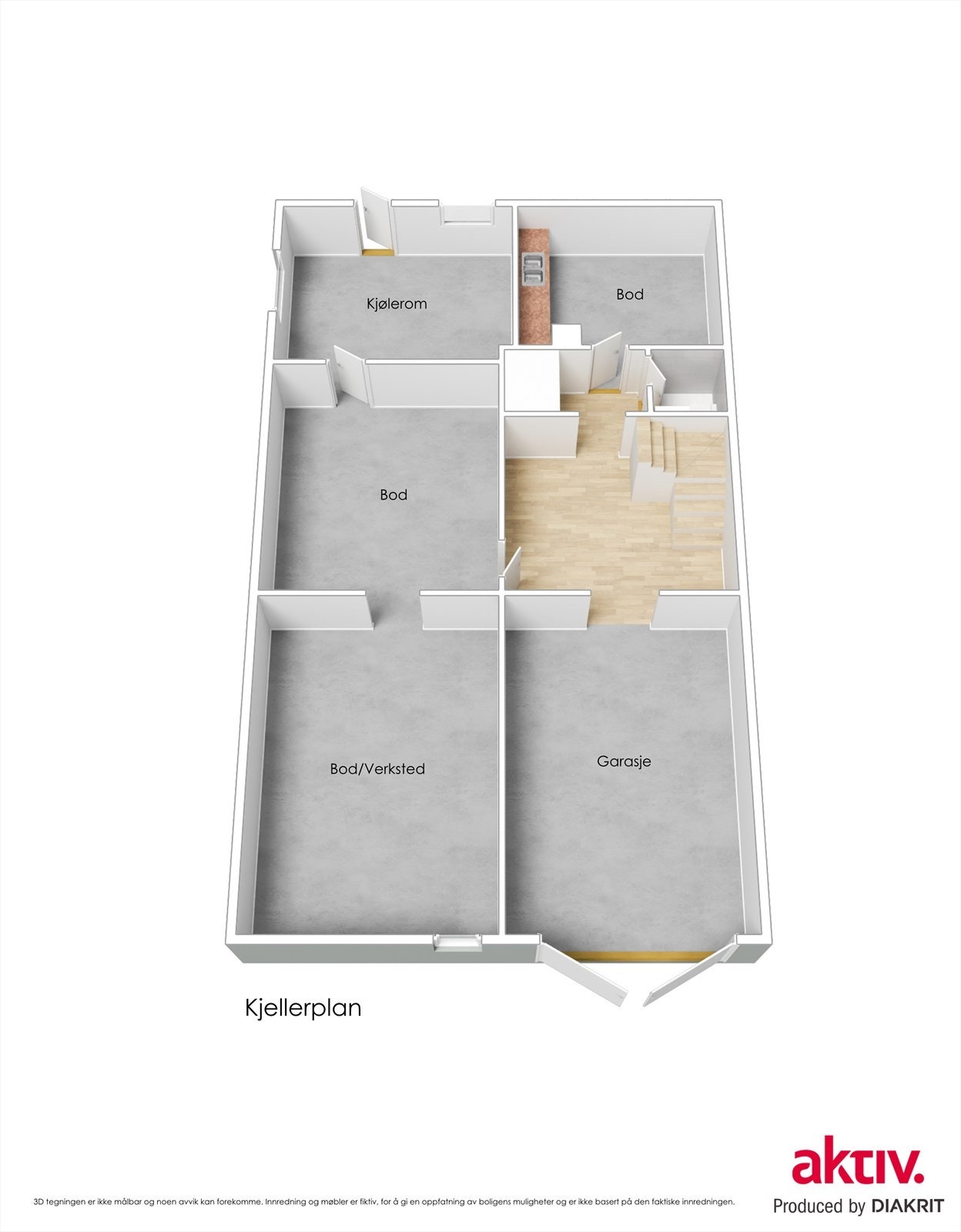 3D plantegning underetasjen Galleribilde