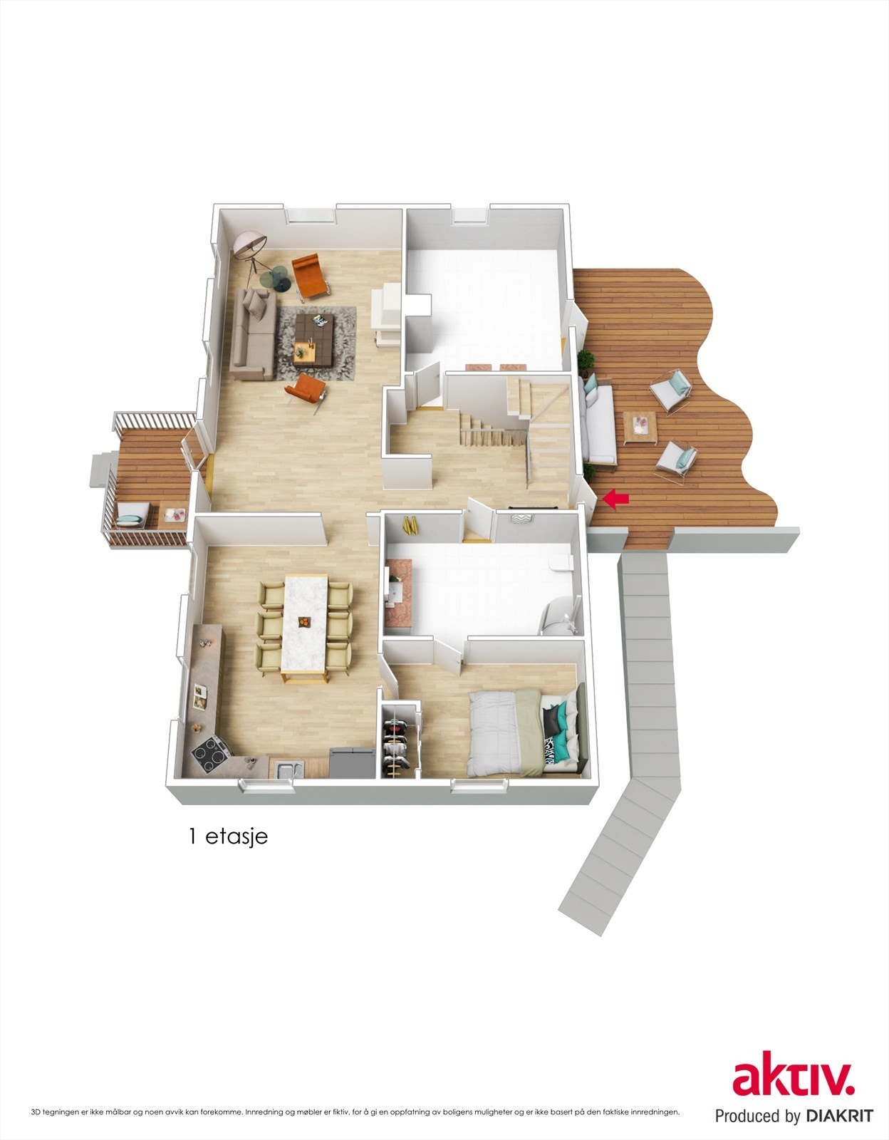 3D Plantegning 1.etasje Galleribilde