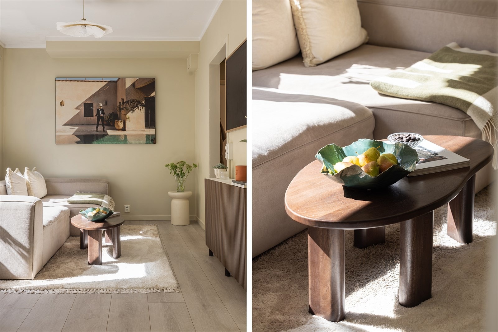 Hele leiligheten ble nymalt i 2023 i en behaglige fargetoner. Galleribilde