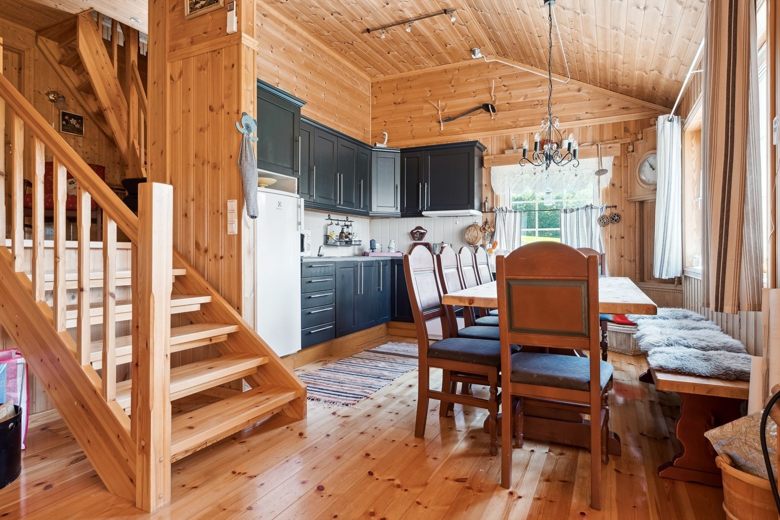 Hytta har: Bilveg, vann, strøm, varmepumpe, mange soveplasser, eiet tomt og mobilt bredbånd. Galleribilde