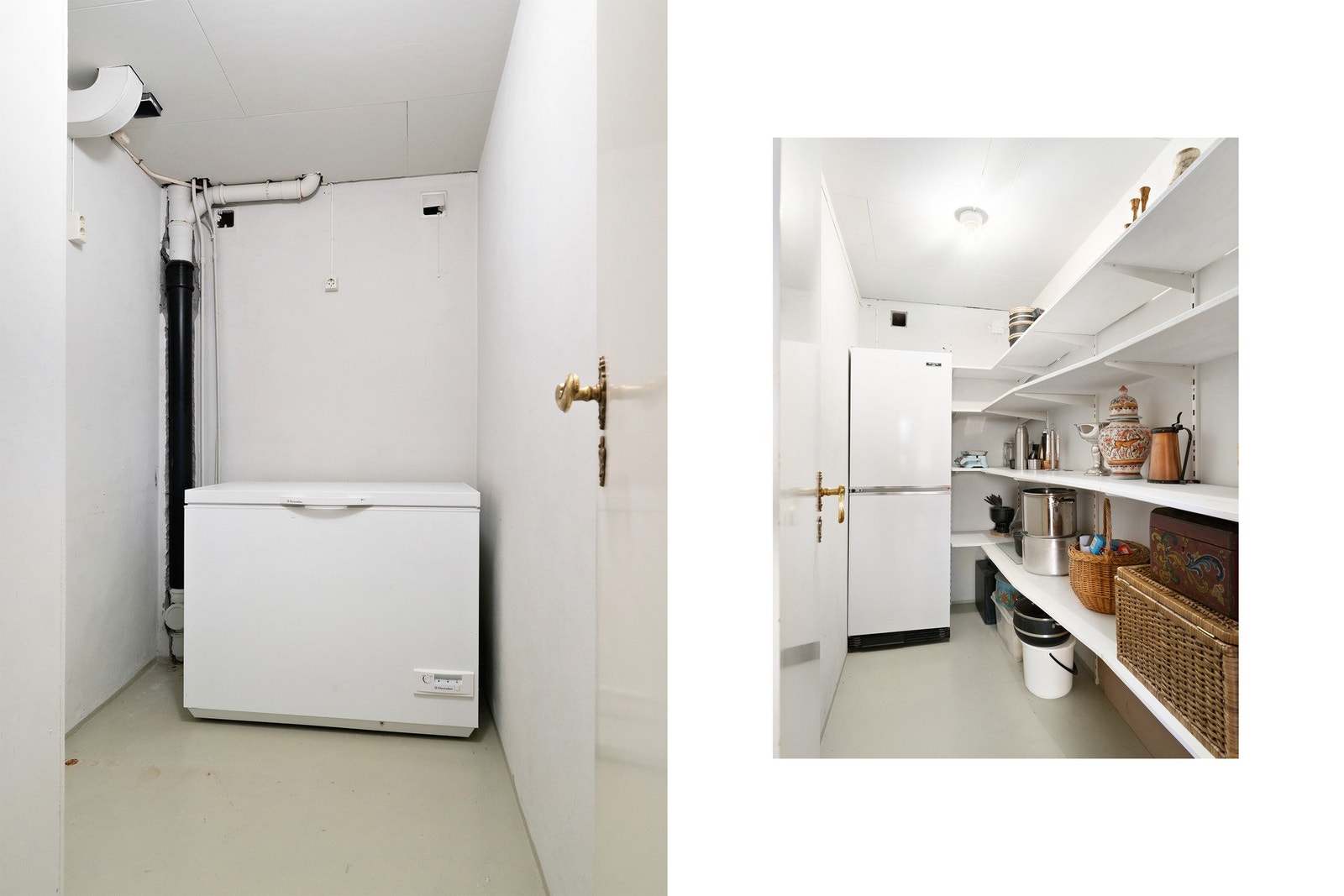 Gode oppbevaringsmuligheter i boder med støpte og malte gulv. Galleribilde