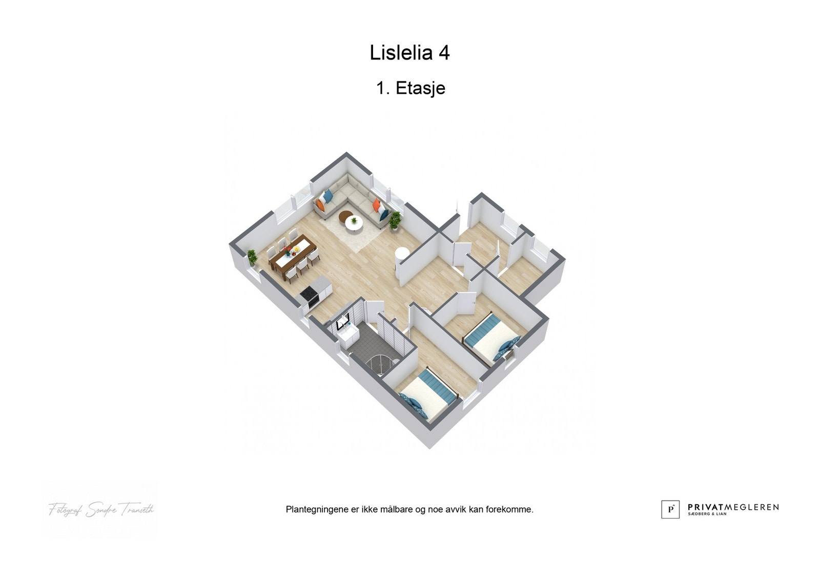 Leiligheten har to soverom, hems, stue, kjøkken, bad og bod. Åpen løsning mellom stue og kjøkken. Galleribilde