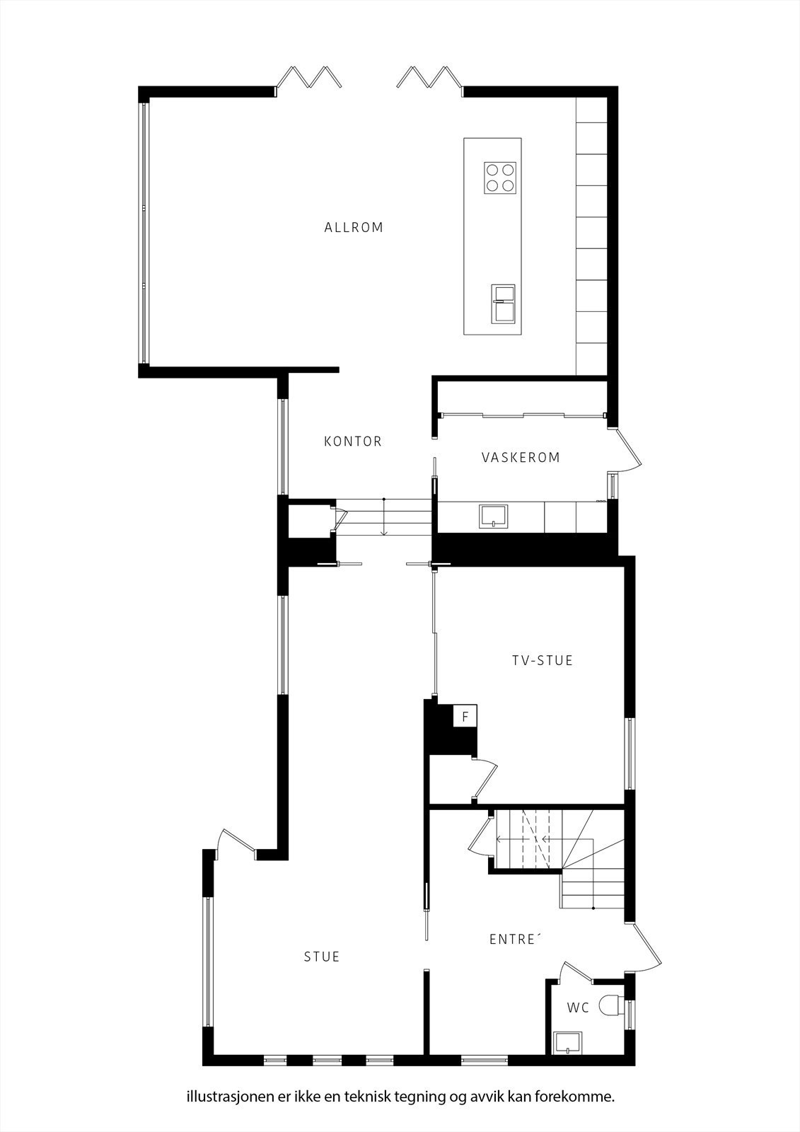 Et herlig hovedplan med flere oppholdsrom for enhver anledning. Galleribilde