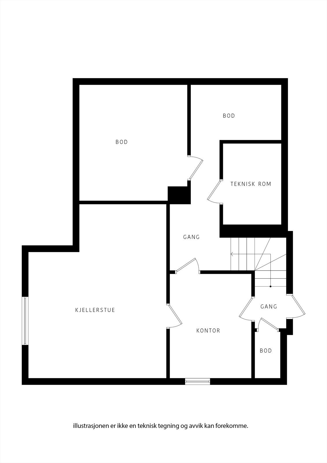 Romslig kjeller med noe lavere takhøyde. Galleribilde