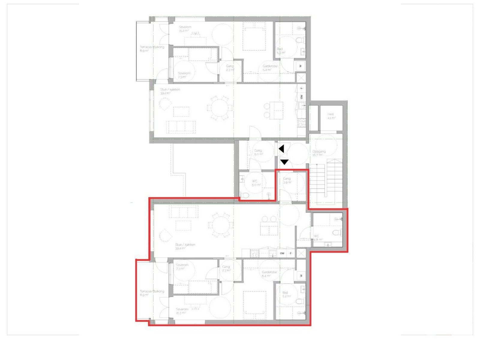 Plantegning fra seksjonering og kun ment som illustrasjon. Det tas forbehold om eventuelle avvik. Galleribilde