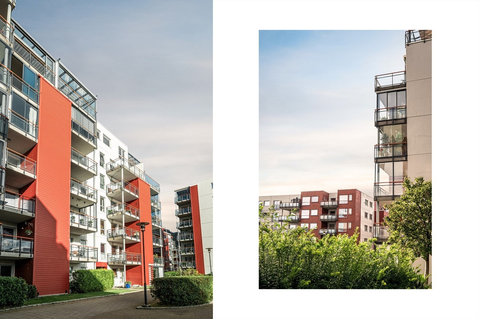 Området er etablert og det er velstelte fellesarealer med sittegrupper, plen og kaifronter Galleribilde