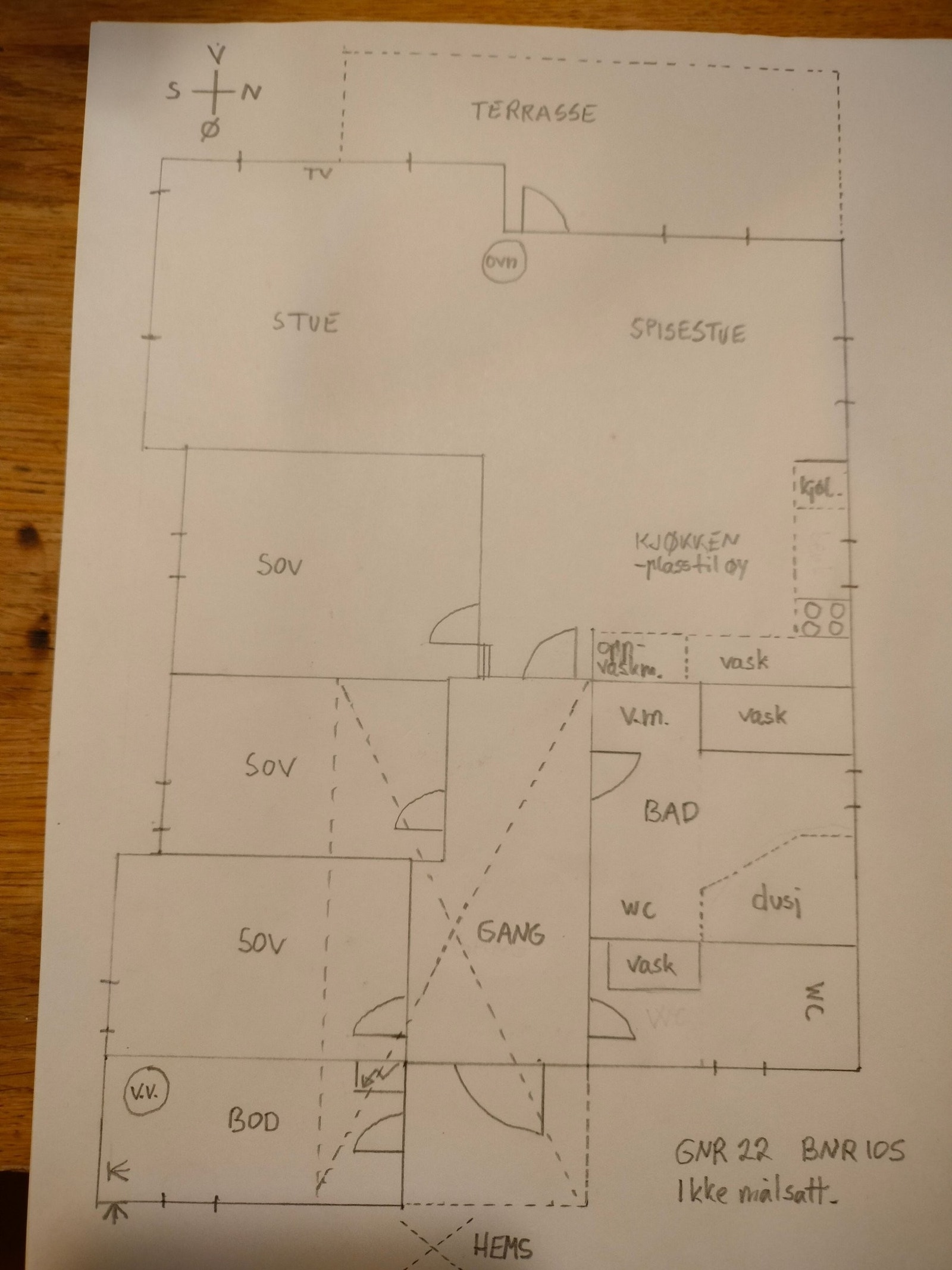 Plantegning, merk at stiplet X er hems Galleribilde