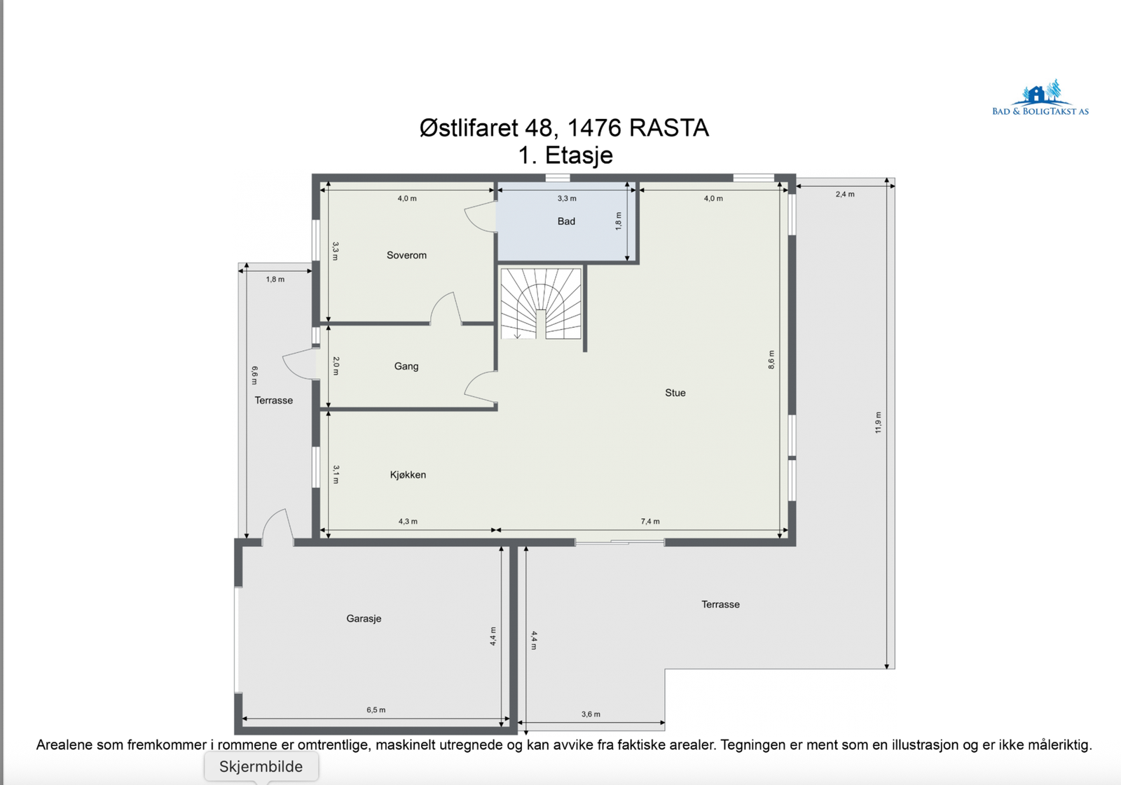 Først starter vi med et overblikk over plantegningen til boligens hovedetasje slik at du får orientert deg litt. Galleribilde