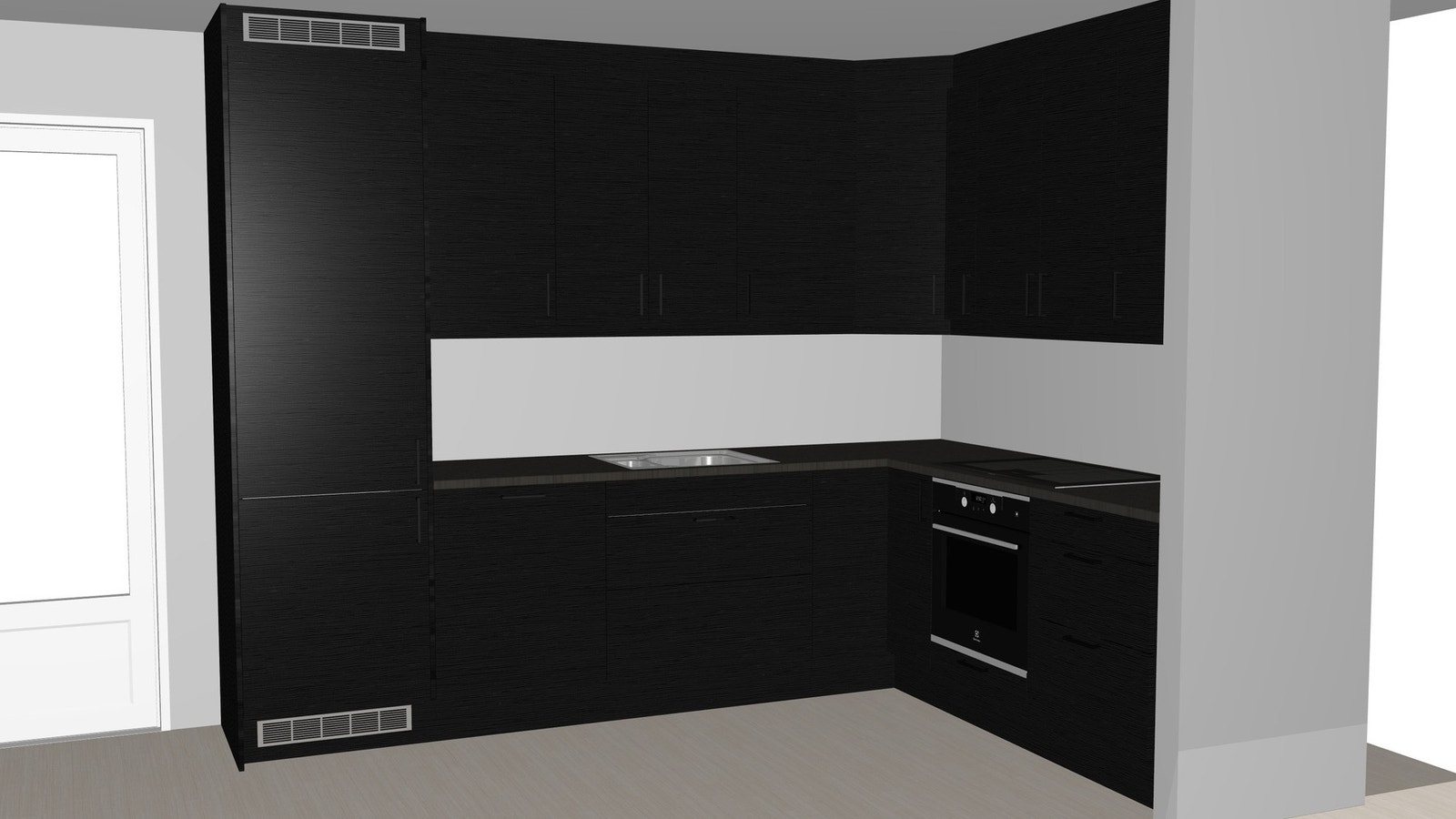 Kjøkken- og baderomsinnredning fra NOREMA i sort glatt utførelse. Galleribilde