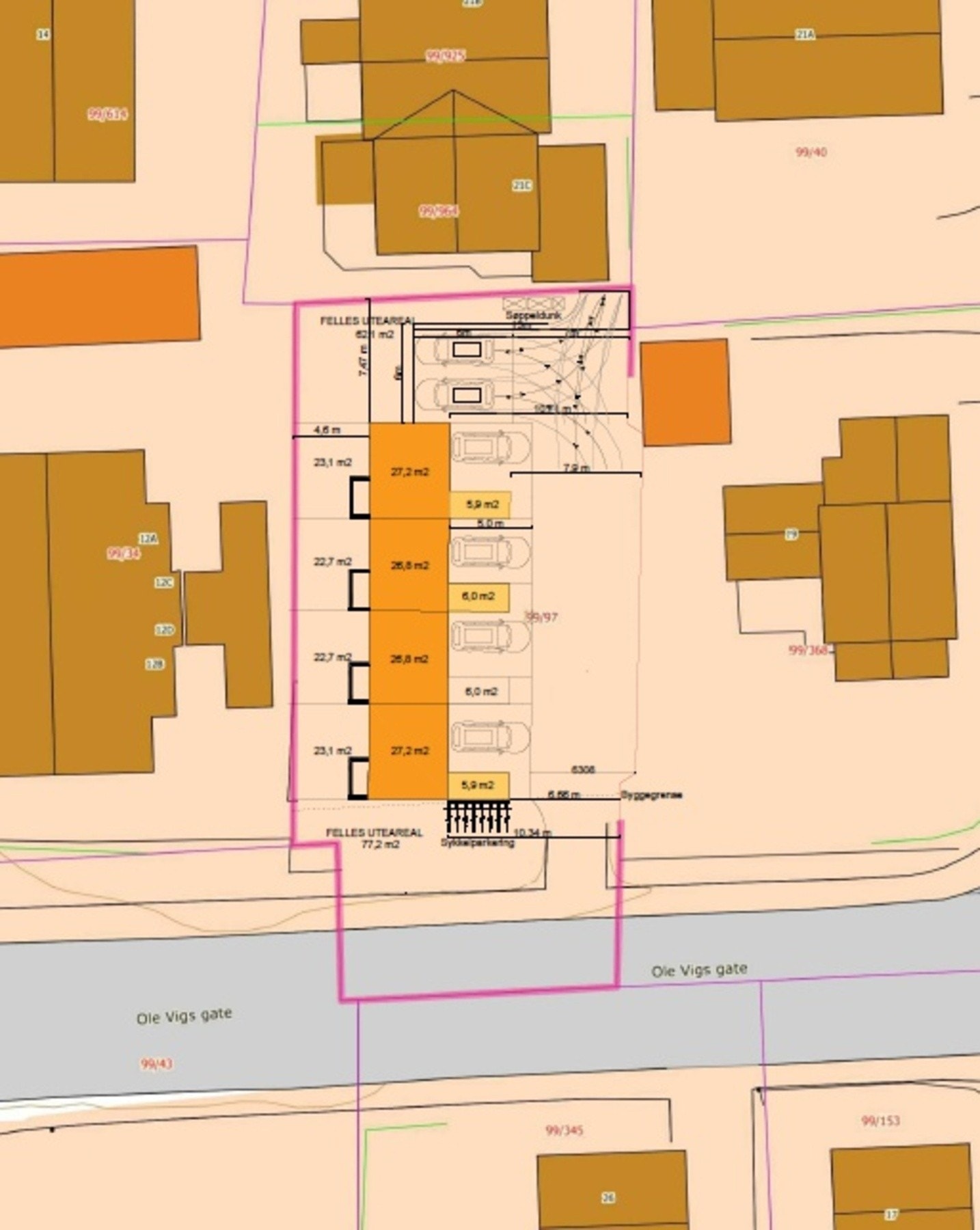 Plan over eiendommen med fellesarealer. Galleribilde