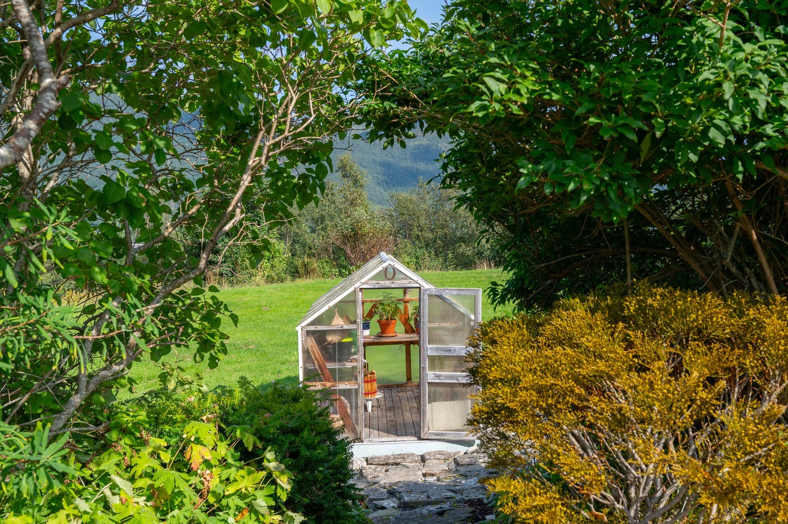 Det er oppført et lite drivhus på totmen. Galleribilde