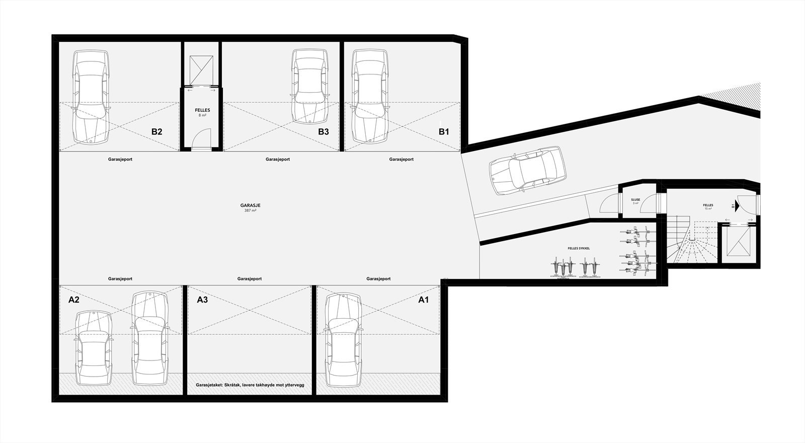Plantegning garasjeanlegg i 1. etg Galleribilde